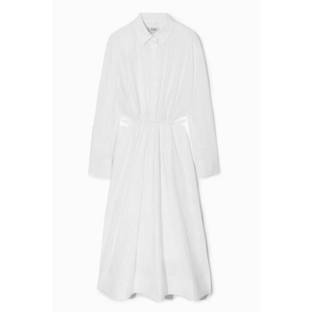 Cos Cutout-Waist Midi White Long Sleeve Shirt Dress Size 4
